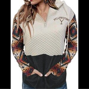 Yellowstone Ranch Quilted Aztec Hoodie Cowboy Cowgirl Rodeo Western S/M